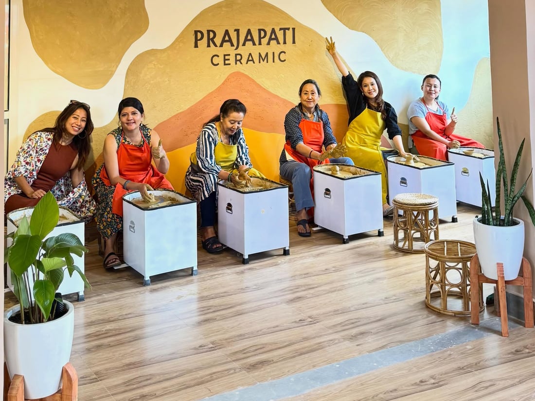 Guests enjoying pottery together in the Prajapati Ceramic studio