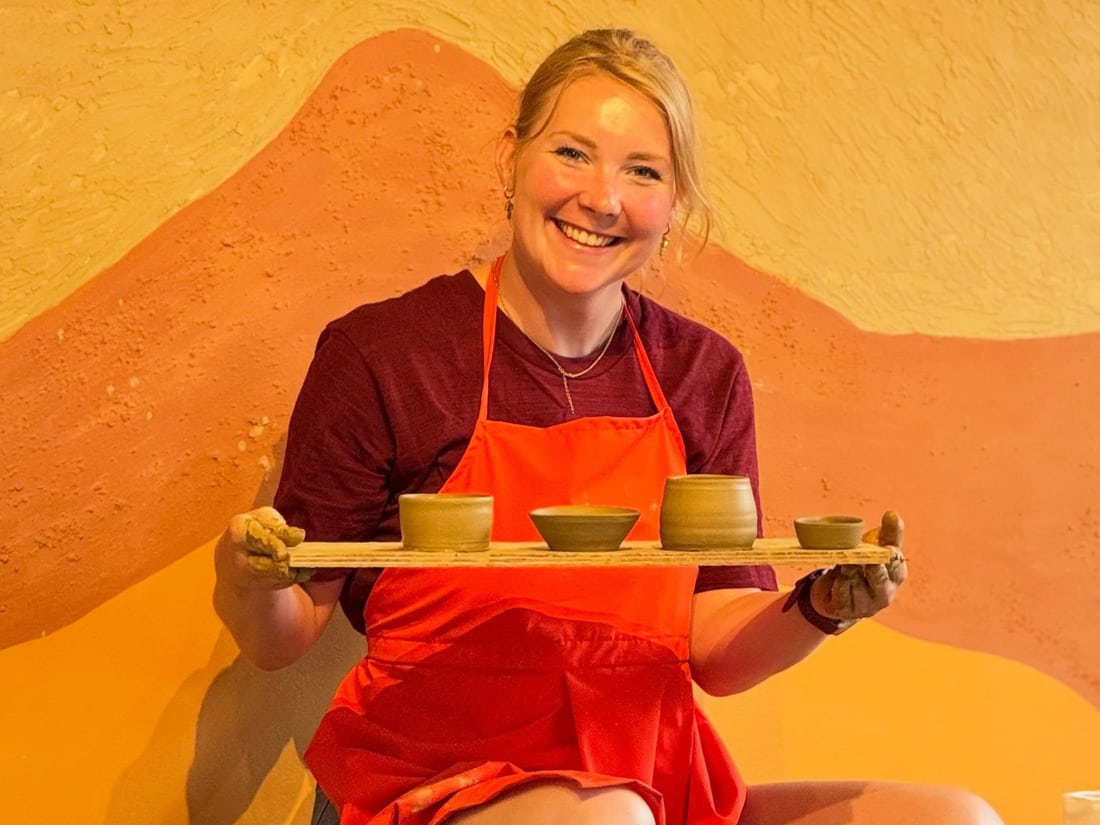 A guest with the pottery pieces she made